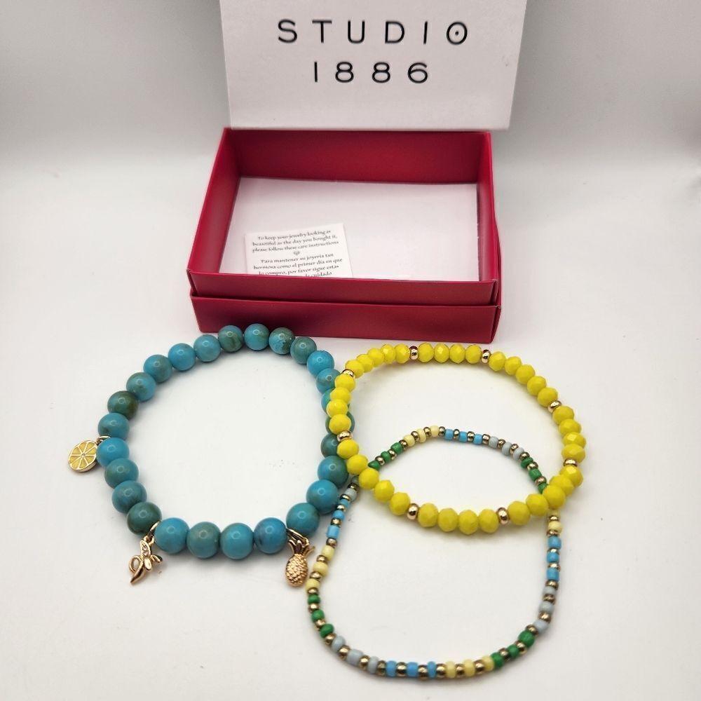 Studio 1886 Tutti Fruity Set of 3 Stretch Braclets Fruit Charms Fashion Jewlery